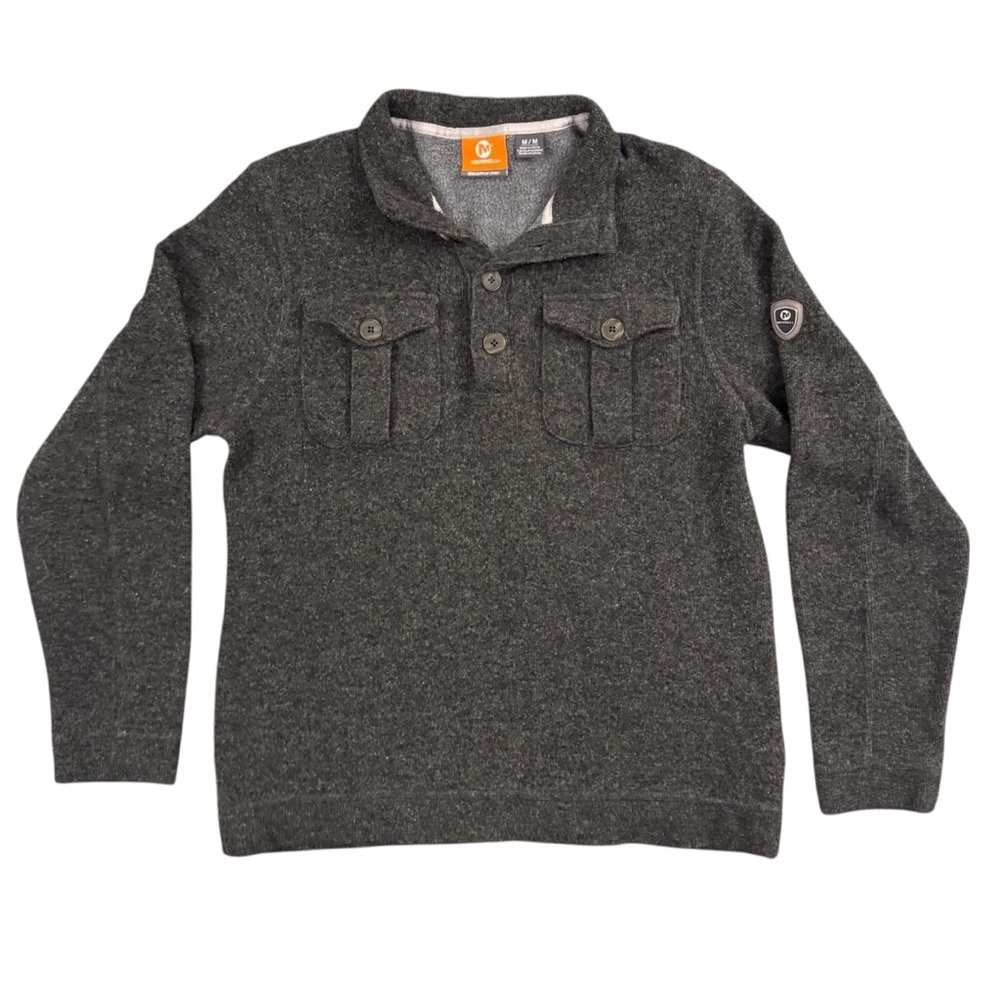 Merrell Select Performix Dark Gray Wool Blend Sweater Chest Pockets Size Medium